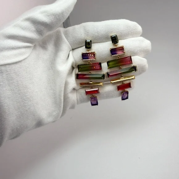 Kate Spade Gold Plated GEO Gem Chandelier Drop Statement Earrings - Picture 4 of 6